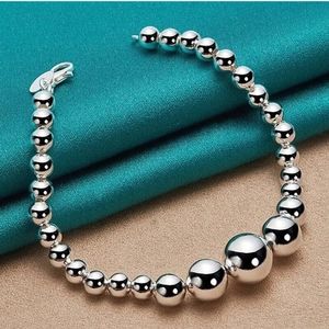 925 Sterling Silver Smooth Bead Ball Chain Bracelet 7.5'' long lobster closure